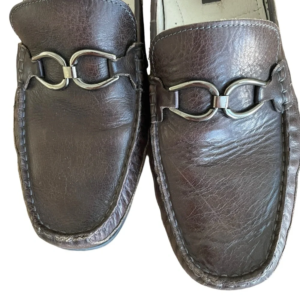 BUCCI HORSEBIT LOAFERS Size 9.5 Dark Brown with Silver Hardware